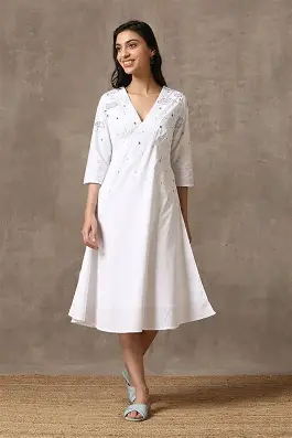 OKHAI 'Bubble' Pure Cotton Hand Embroidered Mirror Work Wrap Dress