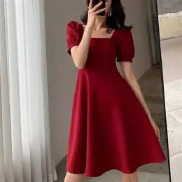 FULAIDA® Women’s Square Neck One-Piece Dress | Slim-Fit A-Line Design | Soft & Skin-Friendly Fabric | Elegant Outfit for Formal, Wedding & Party