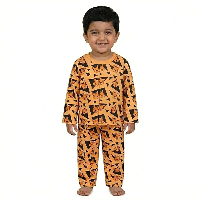 HuggleBug 100% Cotton Muslin Night Suit for Baby Boys & Girls (9-12 Months) | Soft Full Sleeve Shirt & Pajama Set