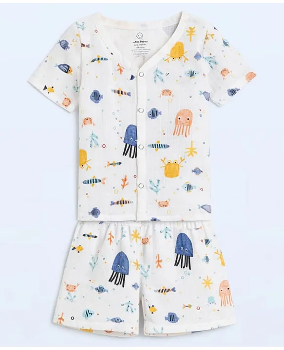 The Boo Boo Club Muslin Cotton Print Muslin Night Suit for Boys and Girls | Sleepwear for Babies | Pajama Set for Kids | Night wear for Baby