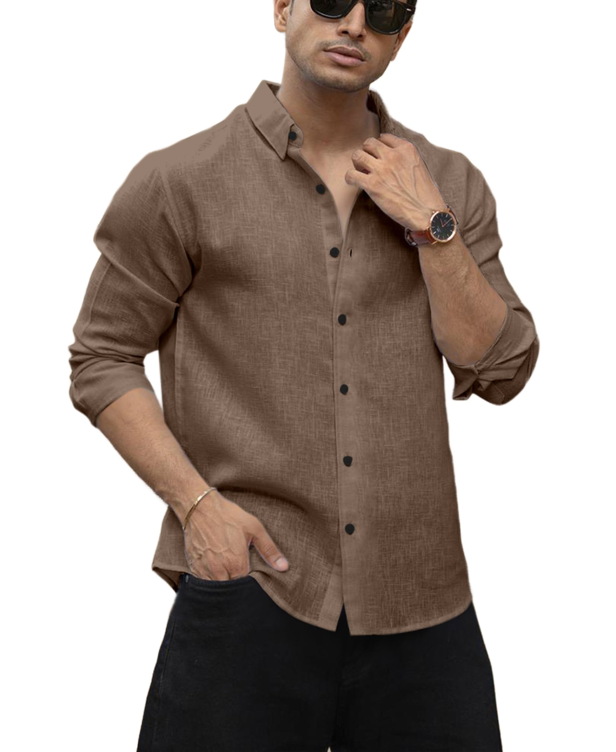 Men's Solid Linen Cotton Shirt_Casual_Plain_Full Sleeve_Summer-Regular Fit_Men Stylish Shirt_Full-JIO-Second