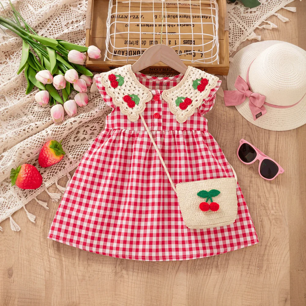 Hopscotch Girls Sleeveless Red Tweed Blazer Dress Beret Set