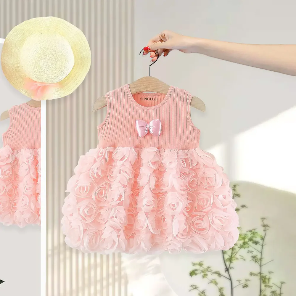 Baby Girl's Light Pink Ruffled Tulle Net Party Dress | Princess Frock Gown for Birthday, Wedding, Photoshoot | Knee Length Fancy Wear