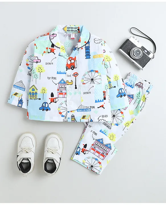 The Magic Wand Cotton Full Sleeves Printed Night Dress for Boys & Girls, Night Suit/Nightdress/Sleepsuit/Sleepwear/Nightwear Combo Set