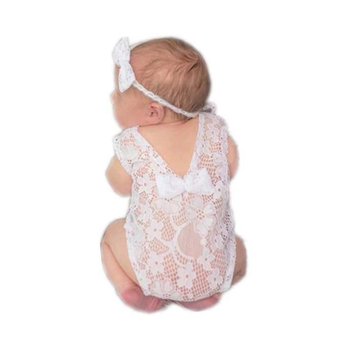 Newborn Infant Baby Photography Props Girls Lace Bow Vest Bodysuits Romper Photo Shoot Princess Clothes