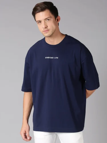 URGEAR Oversized T-Shirt for Men, Navy Blue, Pug Print Design, Casual Fit