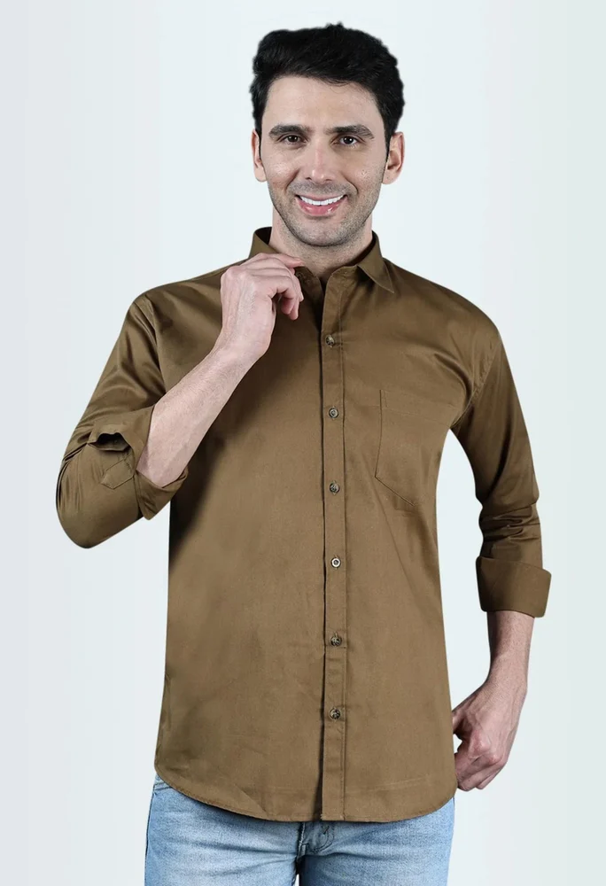 Men's Cotton Casual Shirt, Brown, Full Sleeves, Regular Fit