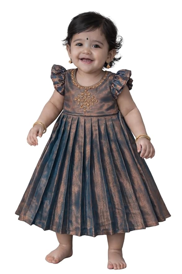 Anura Creations Tissue Silk Baby Girl Gown | Soft Silk Long Frock for Newborn & Infants | Festive Dress