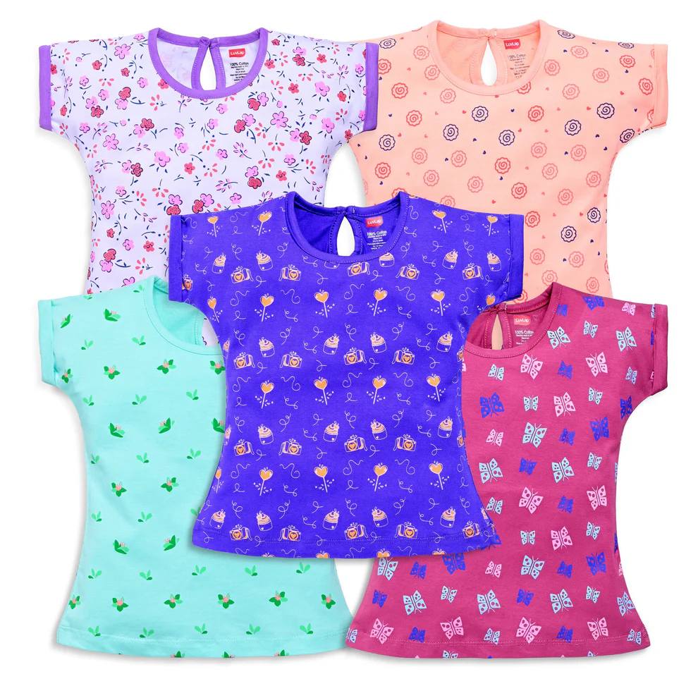 LuvLap Baby Girls Pack Of 3 Half Sleeve Frock 100% Cotton, L (6 to 12 Months)