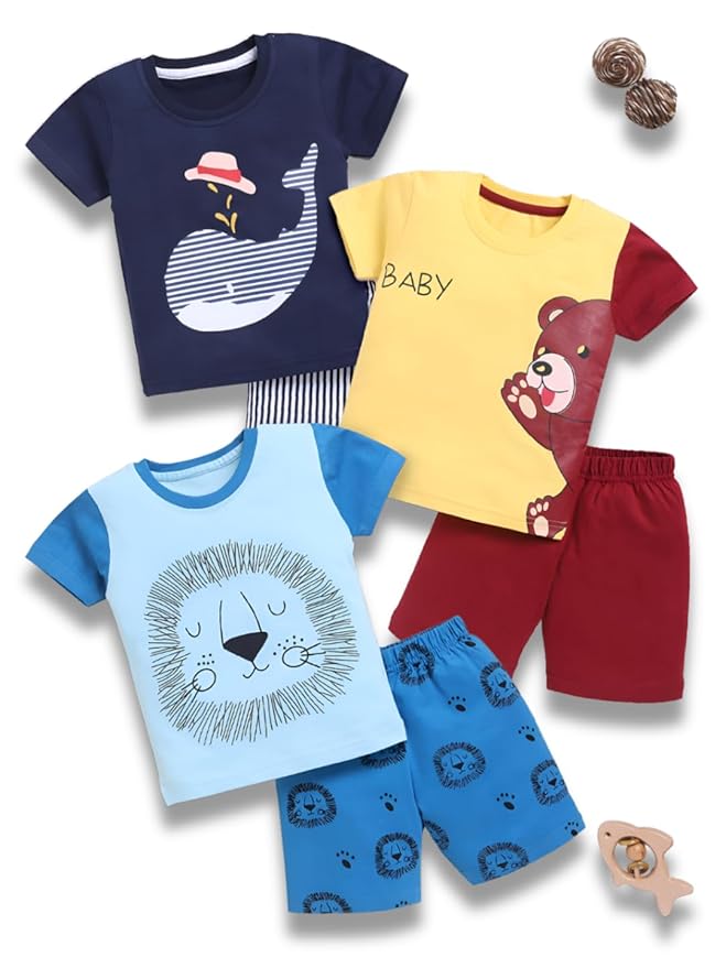 New Born Baby Cotton Tshirt & Pant Set 0-6 Months | Nightwear | Night Suit | Sleepwear for Infant | Soft Breathable Fabric | for Boys and Girls Baby| Pack of 5 Combo|