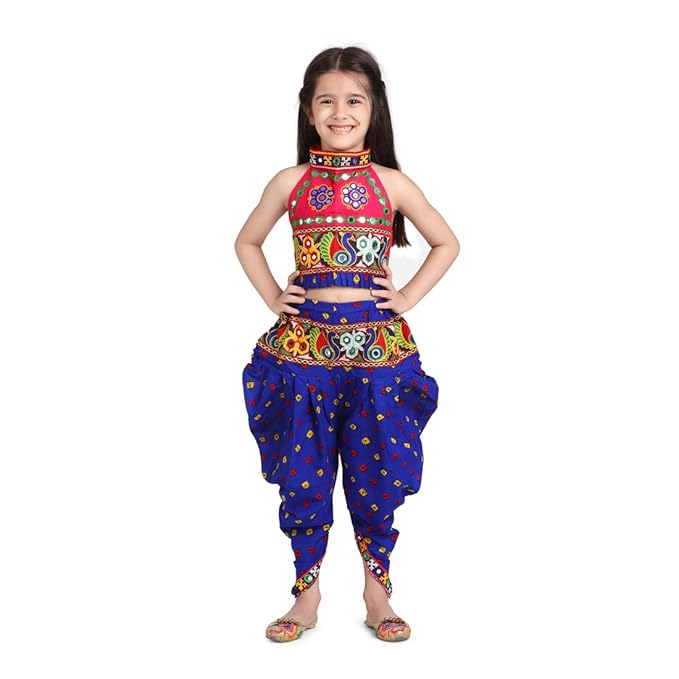 BownBee Ethnic Wear Cotton Kurti and Harem Suit Set for Girls, With Sleeveless Halter Neck Kurti for Your Baby Girl's, Ideal for all Festive Occasions