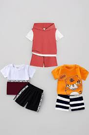 Lofn Unisex-Child Cotton Clothing Sets for Baby Boys & Baby Girls Printed Kids Clothing Sets - Unisex Clothing sets Half sleeve T-Shirt & Shorts Pack Of 3