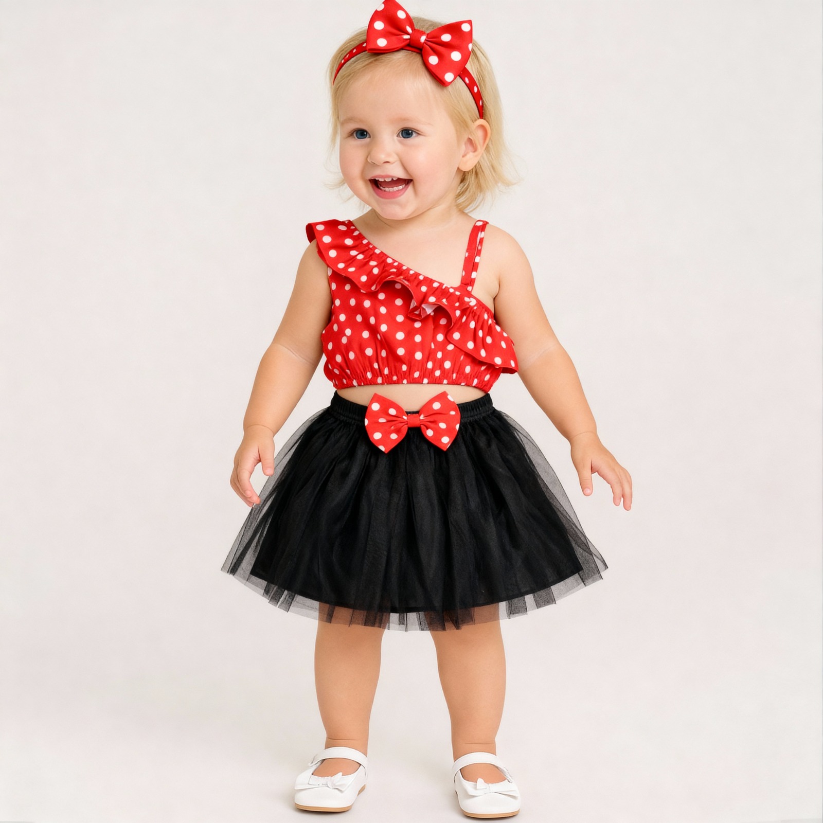 A.T.U.N. (ALL THINGS UBER NICE) Baby Girls One Shoulder Printed Crop Top with Skirt & Matching Headband Set | 3 Piece Outfit Set for Kids