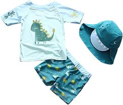 Yober Baby Toddler Boys Two Pieces Swimsuit Set Swimwear Dinosaur Bathing Suit Rash Guards with Hat UPF 50+