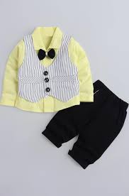 Hopscotch Boy's Cotton Striped Stripe Print Shirt Pant Set With Waistcoat