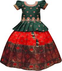PW PLATYPUS WORLD Baby Girl's New south Indian traditional pattu pavadai Jecquard lehengha choli
