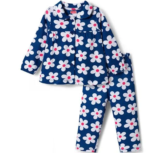 Babyhug Cotton Knit Full Sleeves Co-ords Night Suit With Bow Print - Navy Blue