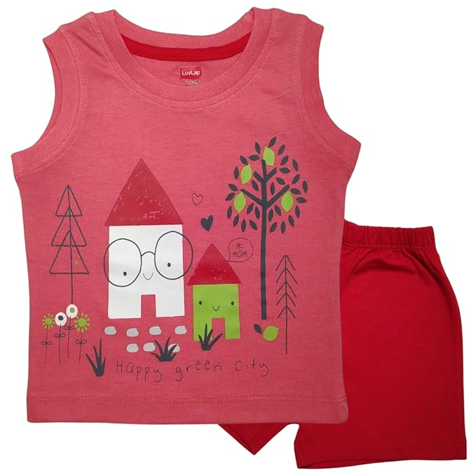 LuvLap Baby Boys Regular Fit 100% Cotton Sleeveless Boys T-Shirt & Shorts Sets Pack of 3