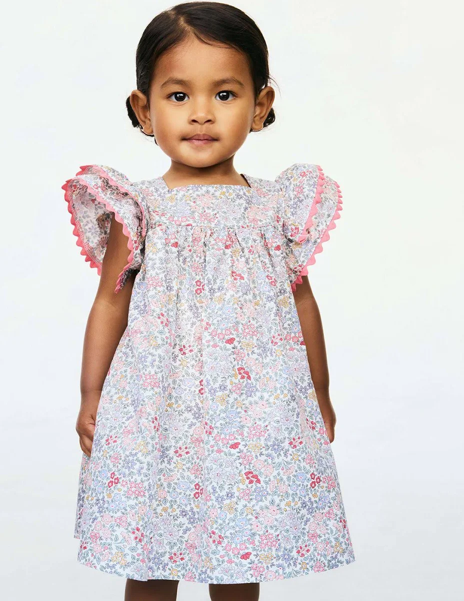 Adorable Baby Frock with Bloomers | Cotton Lace Dress | Floral Stripes | Comfy Fit | Ruffled Sleeves | Everyday Outfit