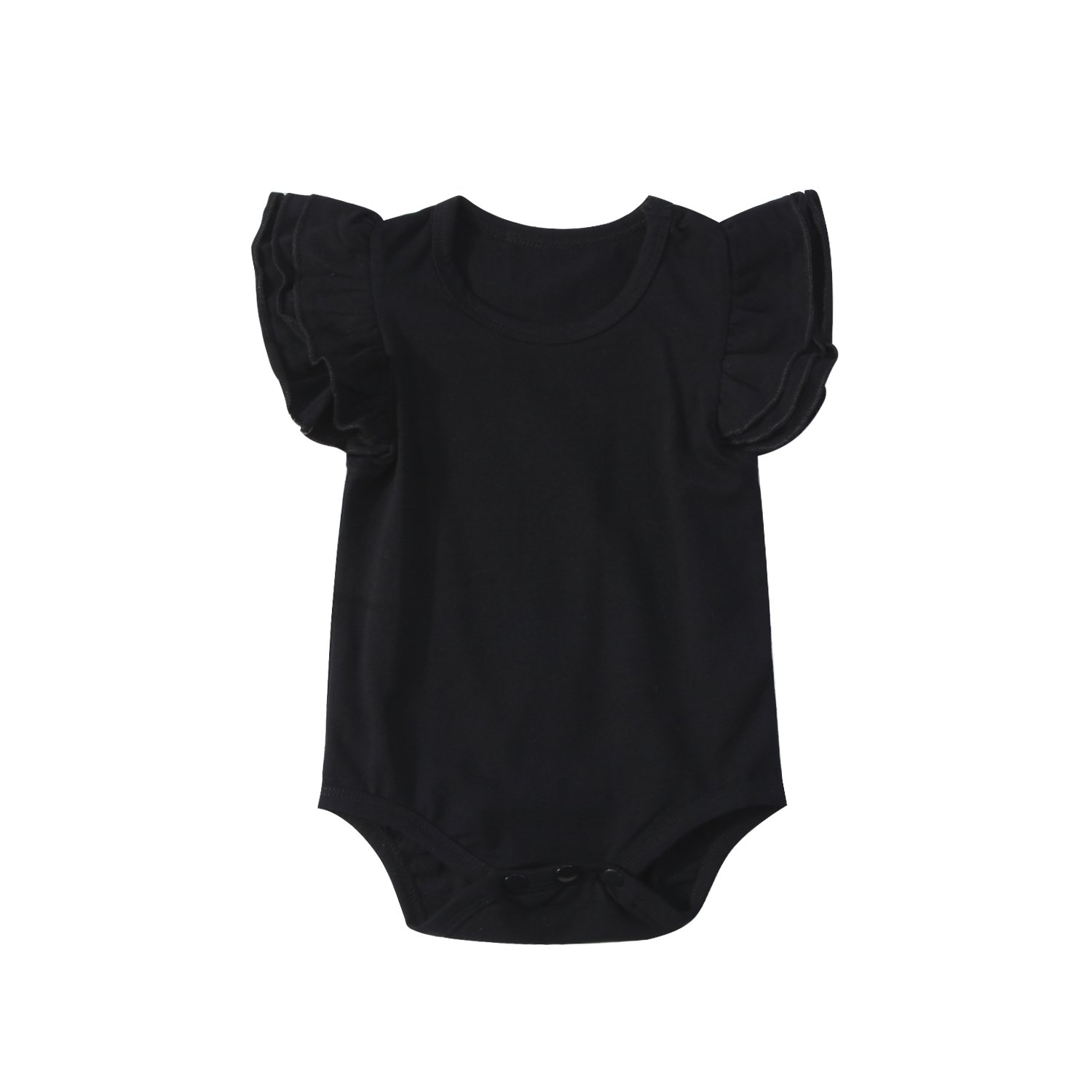 Infant Baby Girl Basic Bell Short Sleeve Cotton Romper Bodysuit Tops Clothes (Black, 0-3 Months)