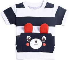 Hopscotch Boy's Cotton Striped Stripes Bear Print Half Sleeves T-Shirt And Joggers Set