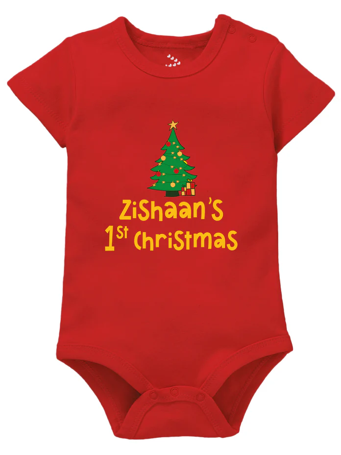 Zeezeezoo My First Christmas Baby Dress Outfit | 100% Cotton Clothes Full-Sleeve Bodysuit for Newborn Baby Boy & Girl Photoshoot