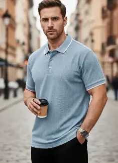 DAMENSCH Men's Statement Textured Regular Fit Polo T-Shirts | Premium Cotton, Herringbone Texture, Johnny Collar