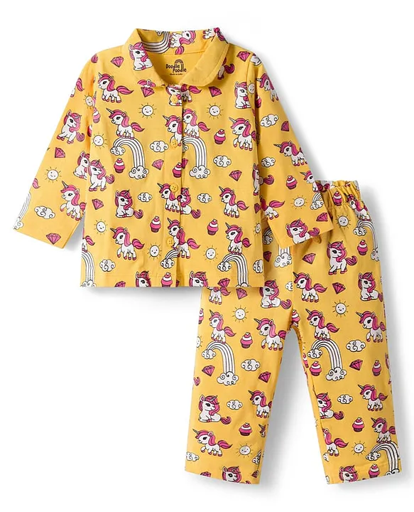 Babyhug Cotton Woven Full Sleeves Night Suit With Dino Print - Blue