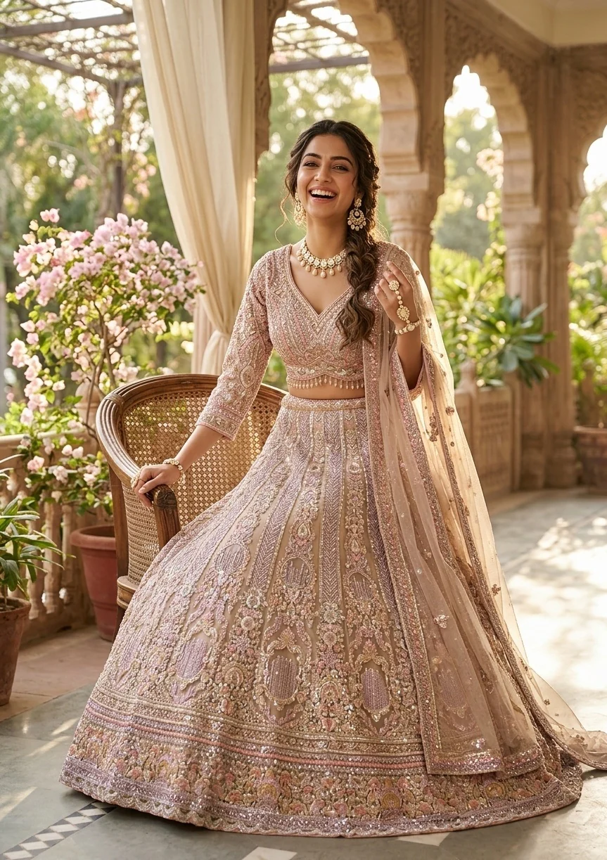Beige Ombre Lehenga Set