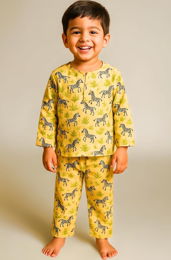 Printed Top-Pyjama Set for Baby Boys Yellow 0-6 Months