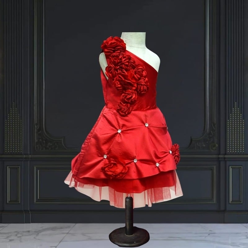 Just Unique Baby Girls Satin & Net Floral Print Sleeveless Party Dress