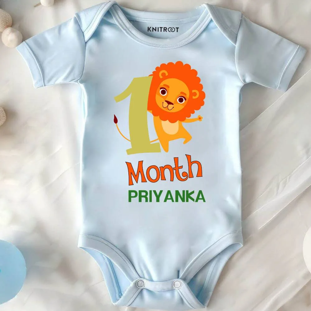 I Am One Month Old Baby Jumpsuit,New Born Baby Customised Name Baby Dress for Girl (Pack of 4) -
