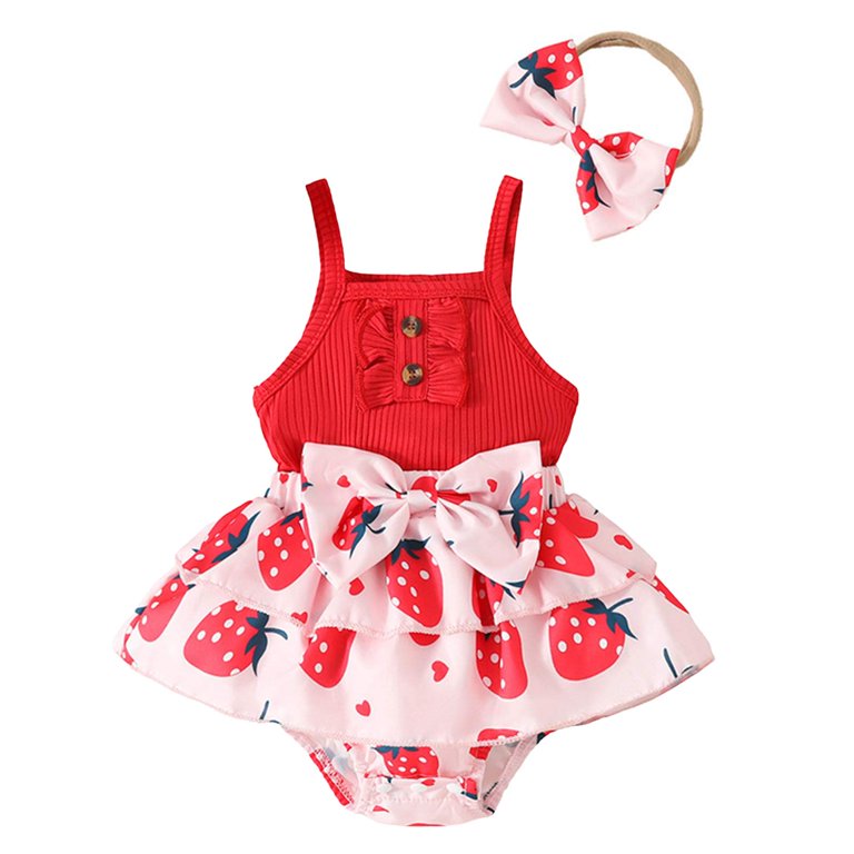 Newborn Baby Girl Clothes Infant Romper Floral Suspender Dress Ruffle Sleeve Onesie Outfit Jumpsuit Headband Spring Summer