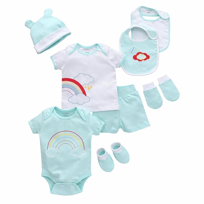 My Milestones 8 Pieces Half Sleeves New Born Baby Gift Set, Infant Gift Set, Clothing Set for Boys and Girls