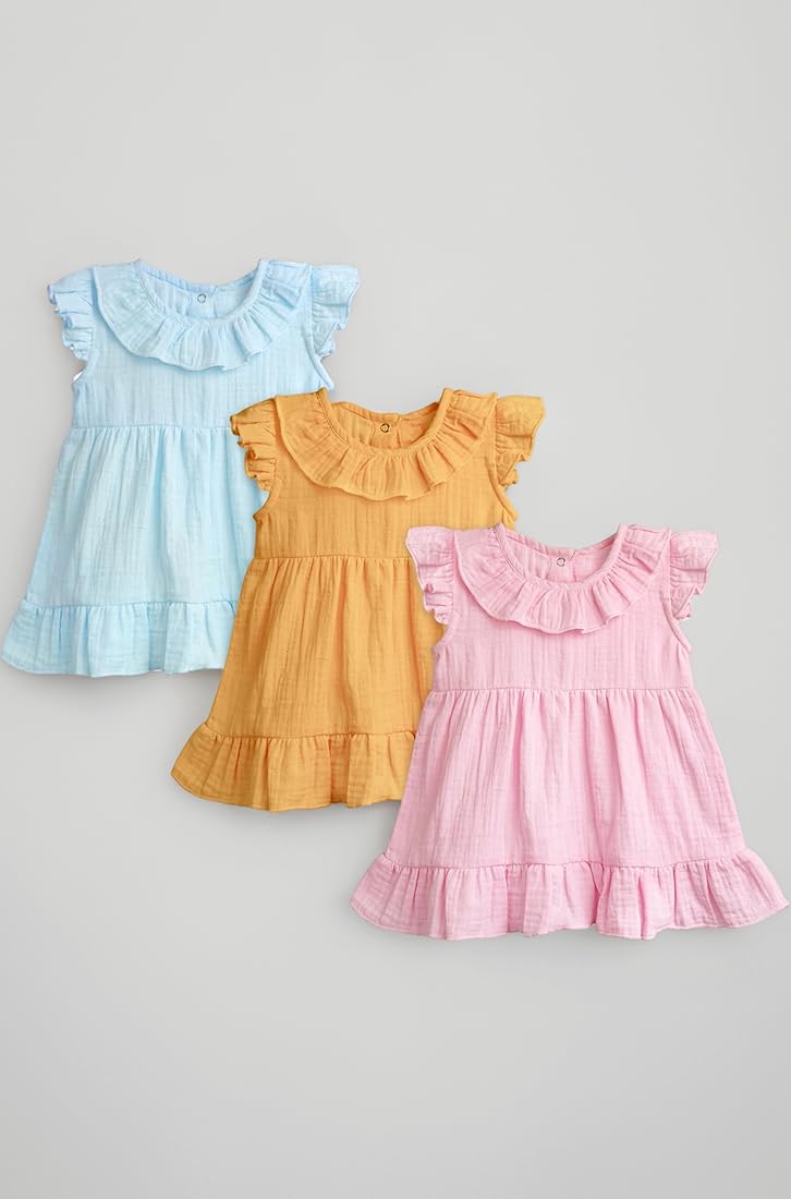 Kidbea® Baby Girls Midi/Knee Frocks Birthday Gift | Summer Dress | New Cute Trendy Frock Made with 100% Linen Fabrics
