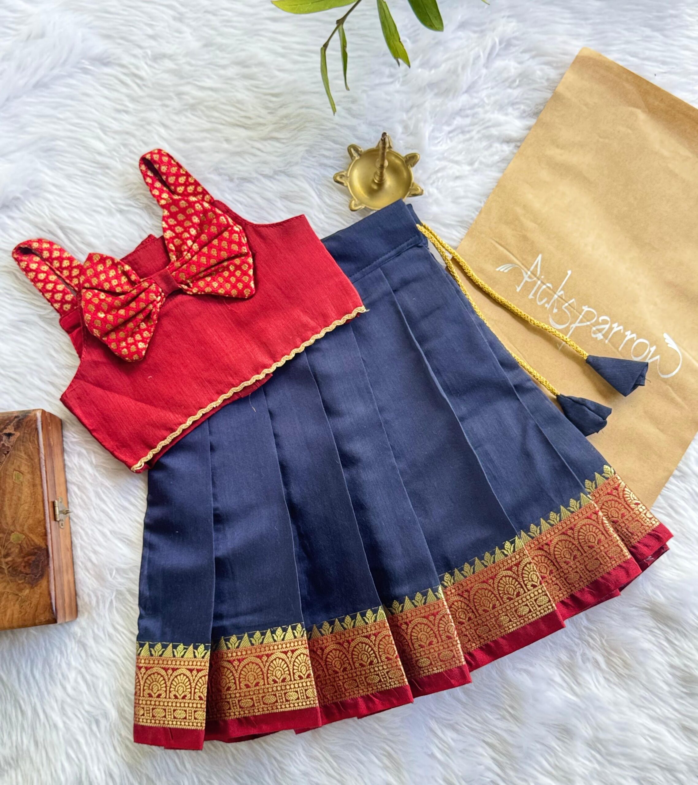 Picksparrow Baby Girl Pattu pavadai/Lehenga Choli/Hand-embroidered Traditional Ethnic Dress