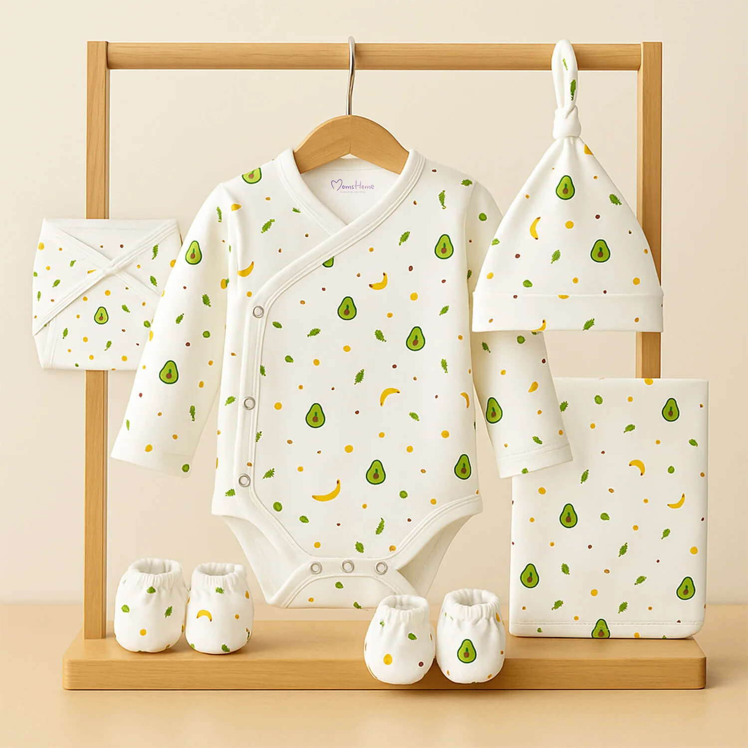 Natural Dyed Organic Cotton 6 Pcs Baby Gift Set - Green Front Button | Size - 0-6 Months | 100% Certified Cotton - A Perfect Newborn Baby Clothes/Baby Dress | Skin Friendly