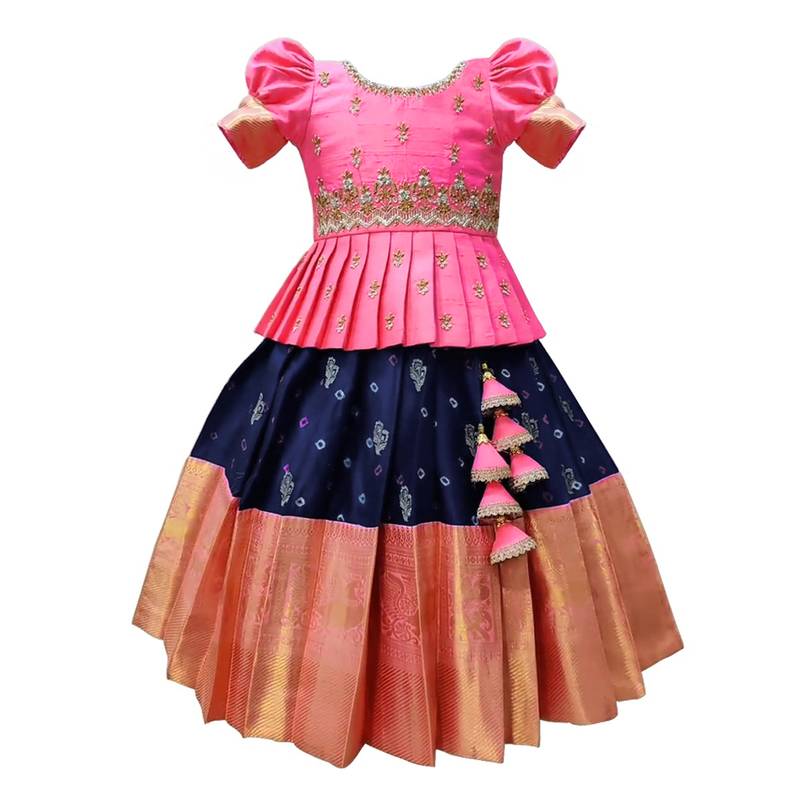 Picksparrow Baby Girl Pattu Pavadai/Kids Lehenga Choli (Pleated Top)