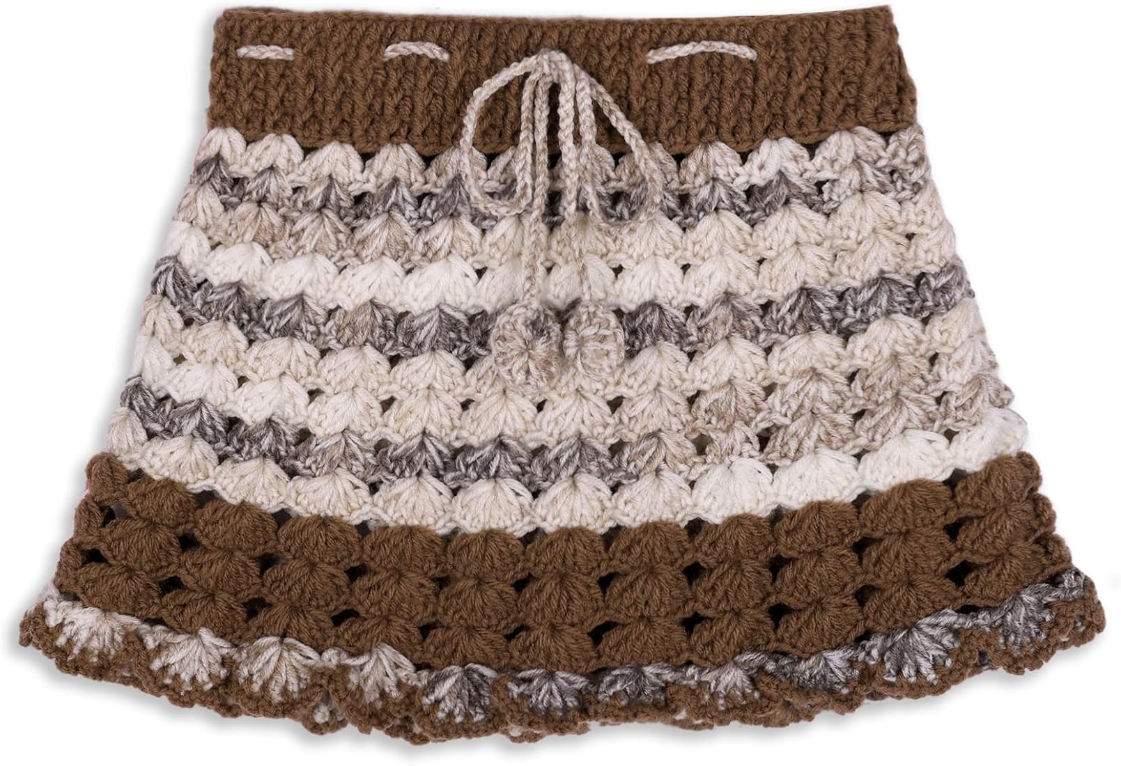 Handmade Crochet Knitted Brown Crop Frock Sweater Set with Skirt Cap Shoes for Baby Girls Wedding New Born Showers Photography 0-24 Months.
