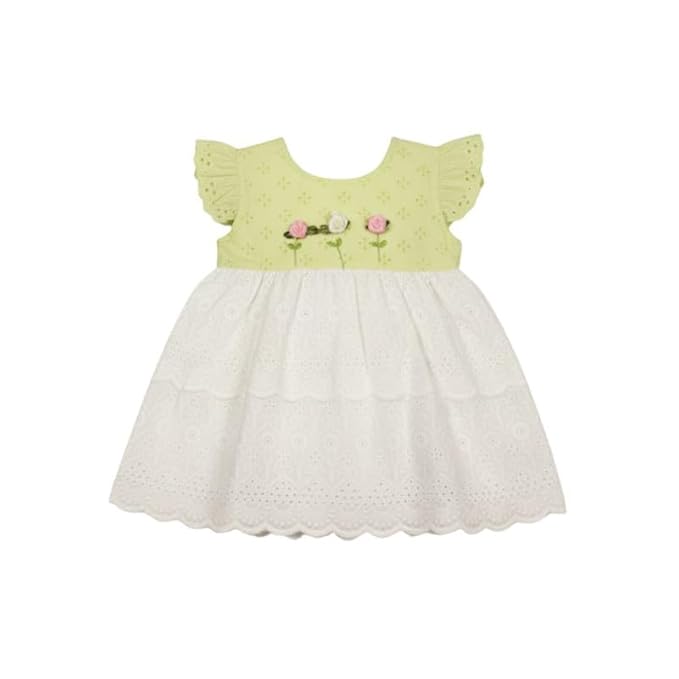 TBM Girls Cotton Frock Dress | Baby Pink Plain Outfit with Lace and Bow | Long Sleeve Baby Girl Dress