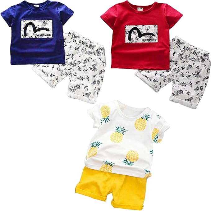 Lofn Unisex-Child Cotton Clothing Sets for Baby Boys & Baby Girls Printed Kids Clothing Sets - Unisex Clothing sets Half sleeve T-Shirt & Shorts Pack Of 3