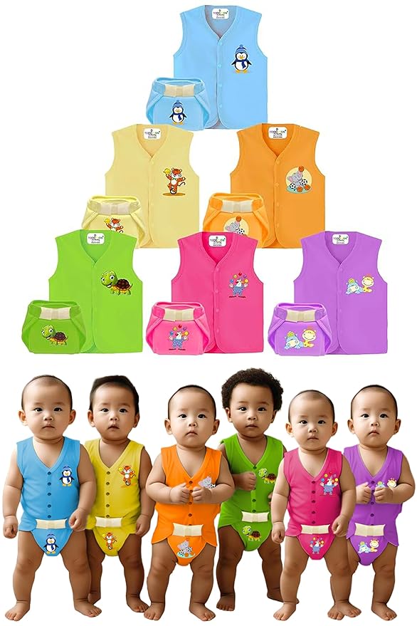 Toddylon New Born Baby Clothes Jhabla & Non Padded Single Layer Nappy | Clothing Sets | Tshirt | Cloth Diaper | Langot | Cotton Dress | Summer Wear | Sleeveless Vest | Gift Combo (0-6 Months)