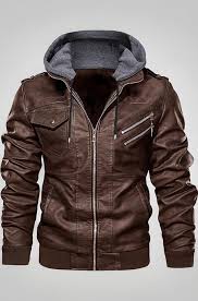 Pomo-Z Men’s Casual Stylish Premium PU Leather Zip-Up Motorcycle Bomber Jacket With a Removable Hood