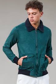 Campus Sutra Men's Front Zipper Jacket With Fleece For Casual Wear | Long Sleeve | High Neck | Zipper Closure | Suede Jacket Crafted With Comfort Fit For Everyday Wear