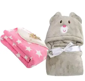 First Kick Baby Blankets New Born Combo Pack of Hooded Wrapper Sleeping Bag and Baby Bath Towel