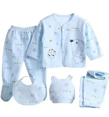 First Kick Presents New Born Baby Summer Wear Baby Clothes 5Pcs Sets 100% Cotton Baby Boys Girls Unisex Baby Cotton/Summer Suit Infant Clothes First Gift for New Born Baby
