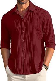 CB-COLEBROOK Men's Casual Button Down Shirts Long Sleeve Linen Shirt Fashion Textured Beach Summer Shirts