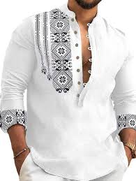 DEELMO Men's Cotton Blend Mandarin Collar Self One Design Full Sleeve Casual Short Kurta