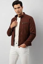 Leather Retail Coffee-Colored Suede Jacket For Men's
