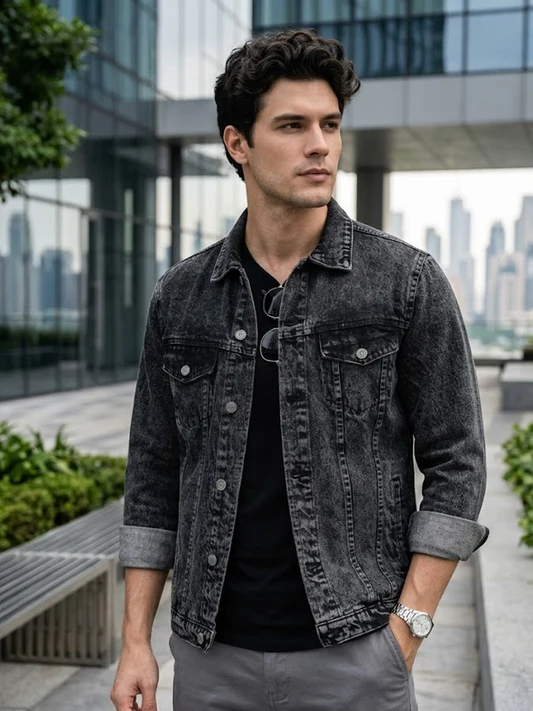 Urbano Fashion Men's Regular Fit Washed Full Sleeve Denim Jacket